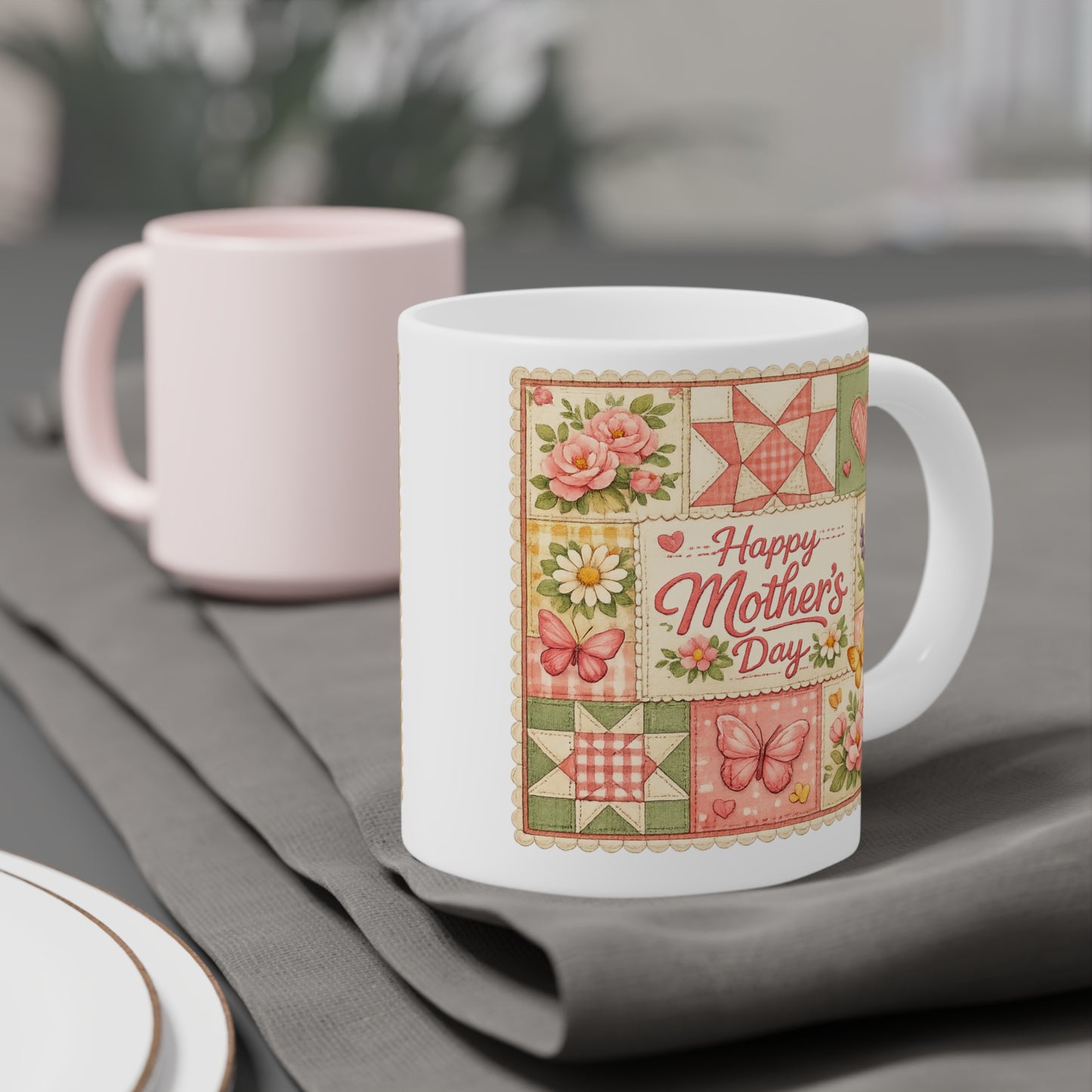 Mother's Day Mug — "Happy Mother's Day" Floral Patchwork