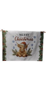 Christmas-themed tea towel with a festive design and 'Merry Christmas' text.