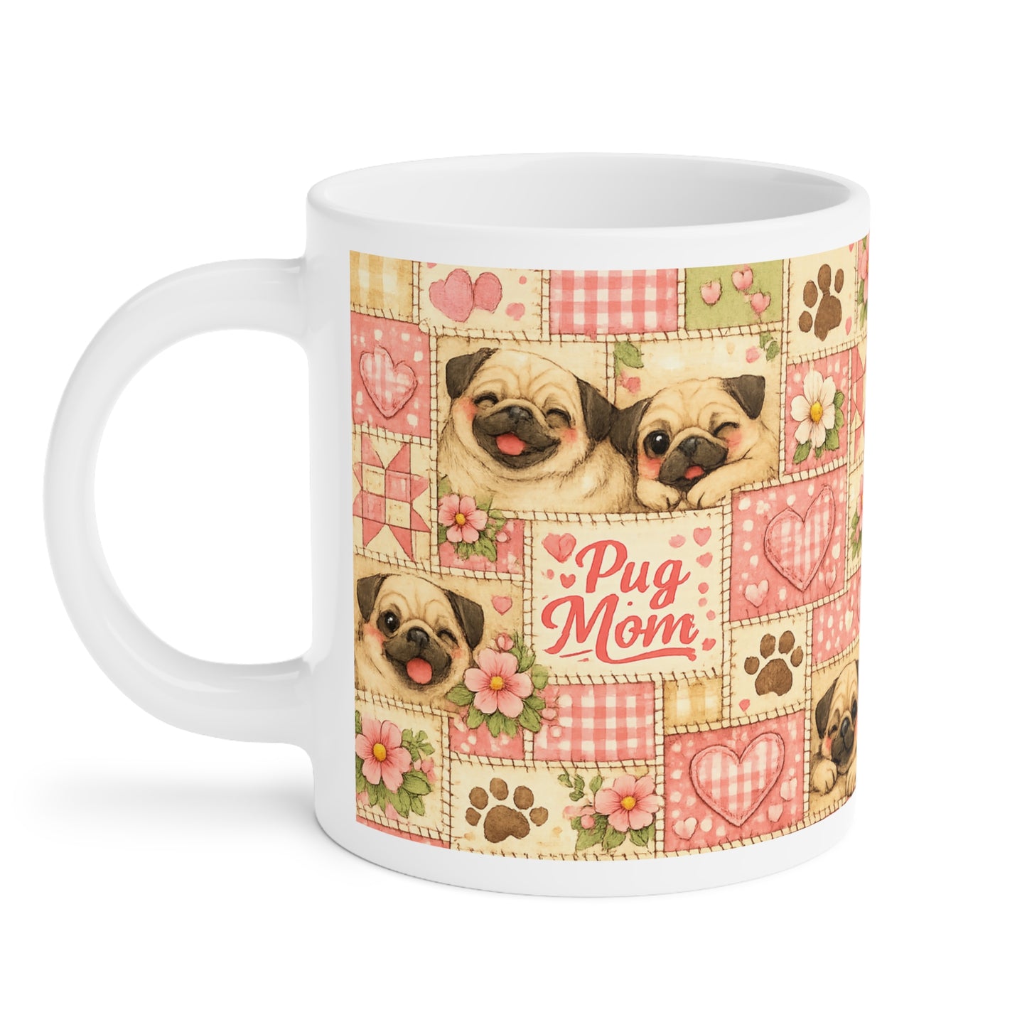 Mother's Day Mug - 'Pug Mom' Floral Patchwork
