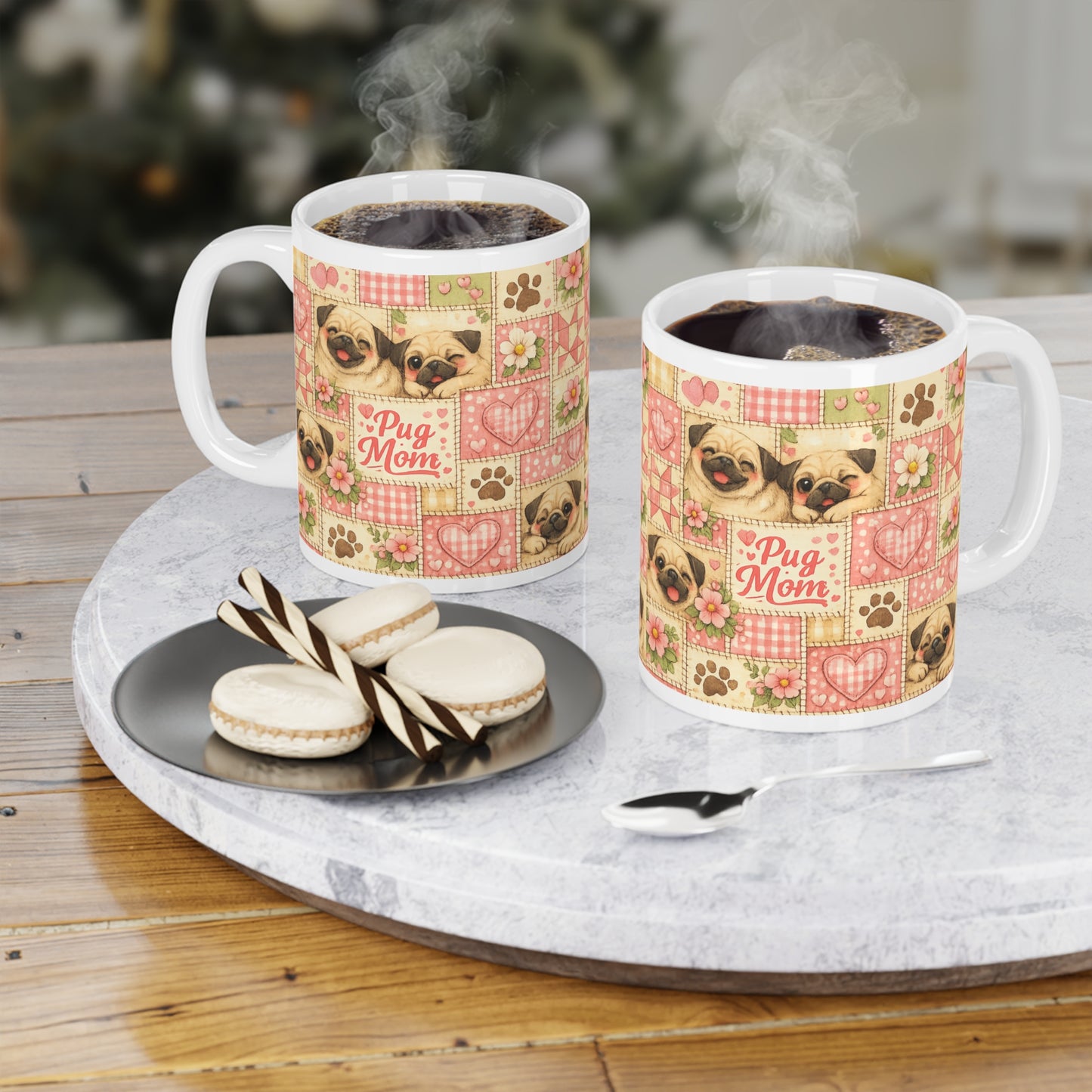 Mother's Day Mug - 'Pug Mom' Floral Patchwork