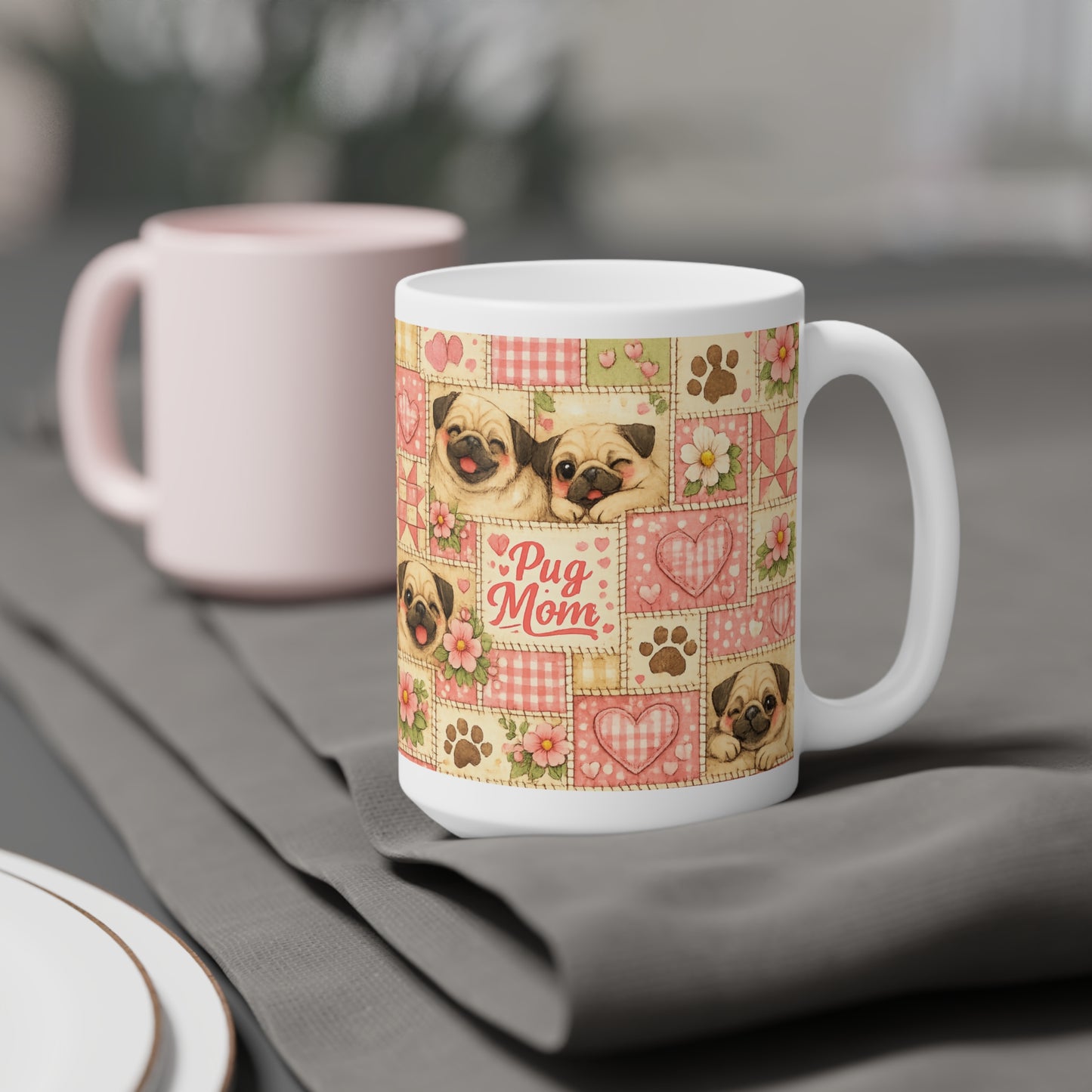 Mother's Day Mug - 'Pug Mom' Floral Patchwork