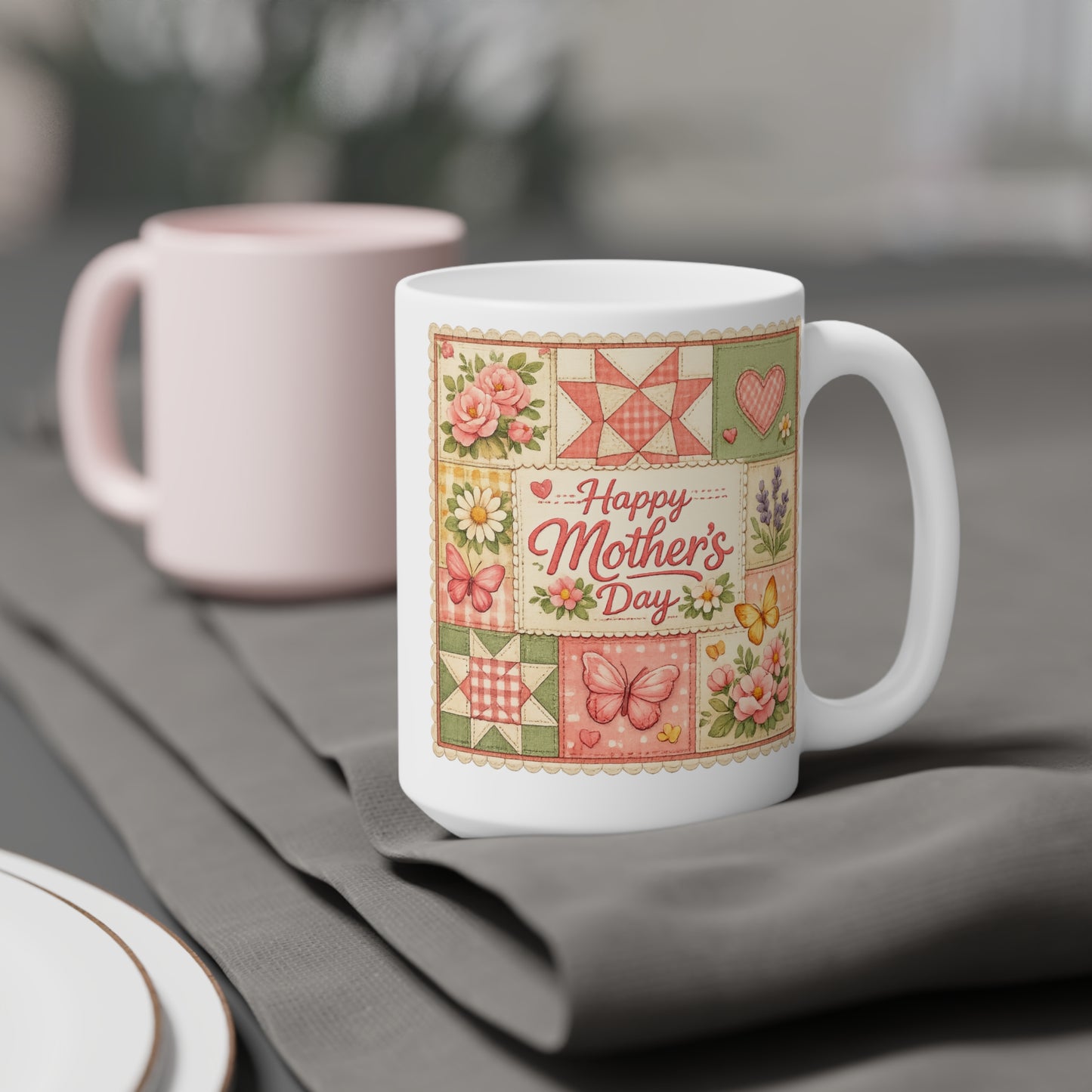 Mother's Day Mug — "Happy Mother's Day" Floral Patchwork