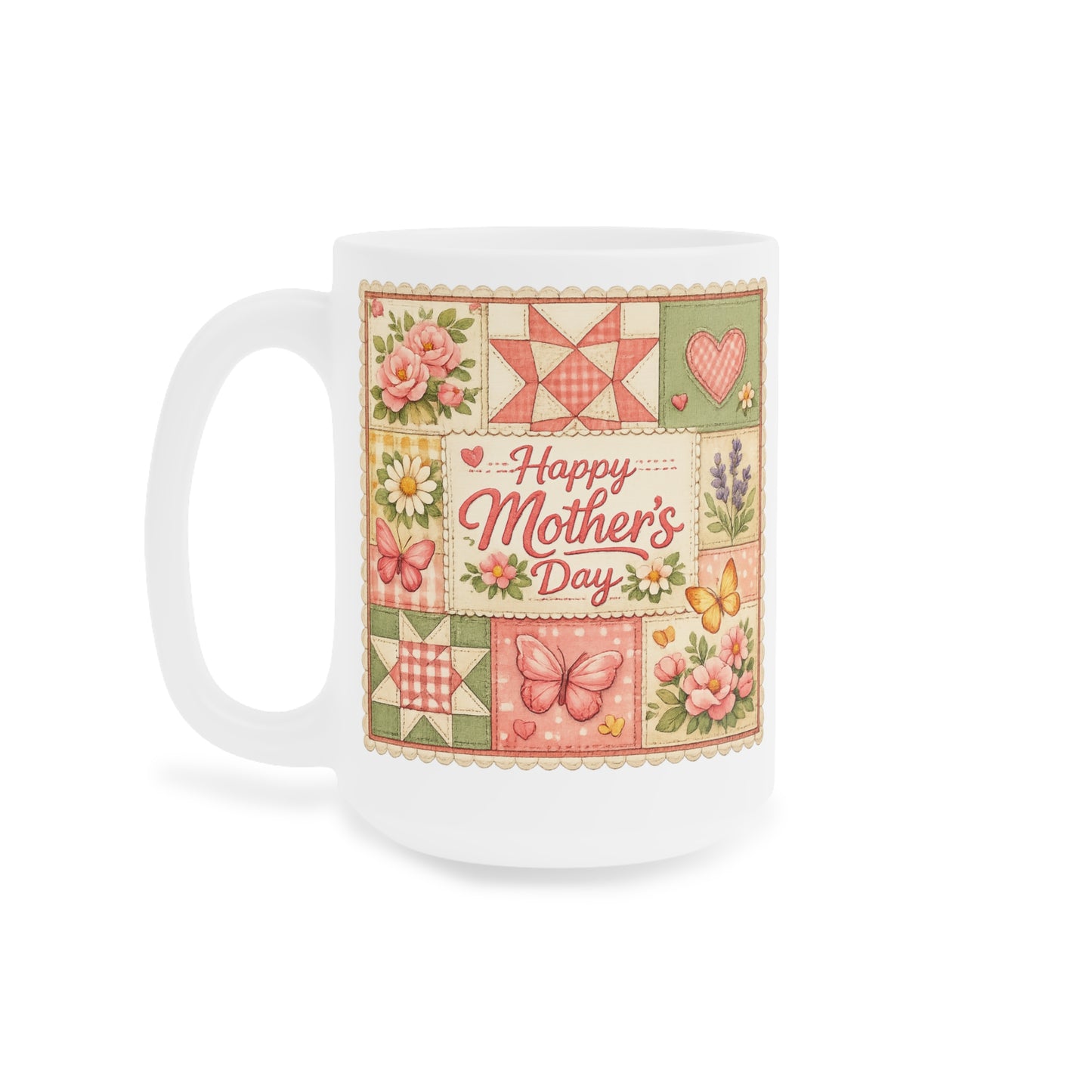 Mother's Day Mug — "Happy Mother's Day" Floral Patchwork
