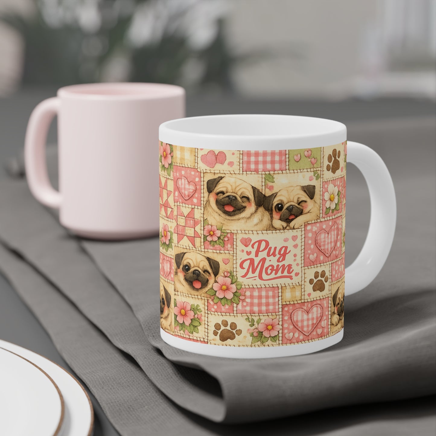 Mother's Day Mug - 'Pug Mom' Floral Patchwork