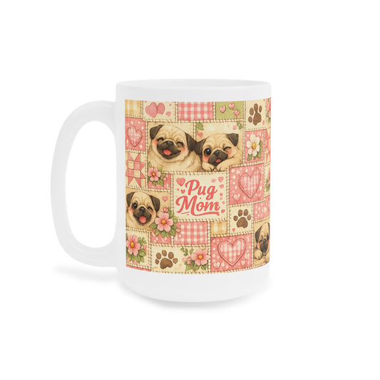 Mother's Day Mug - 'Pug Mom' Floral Patchwork