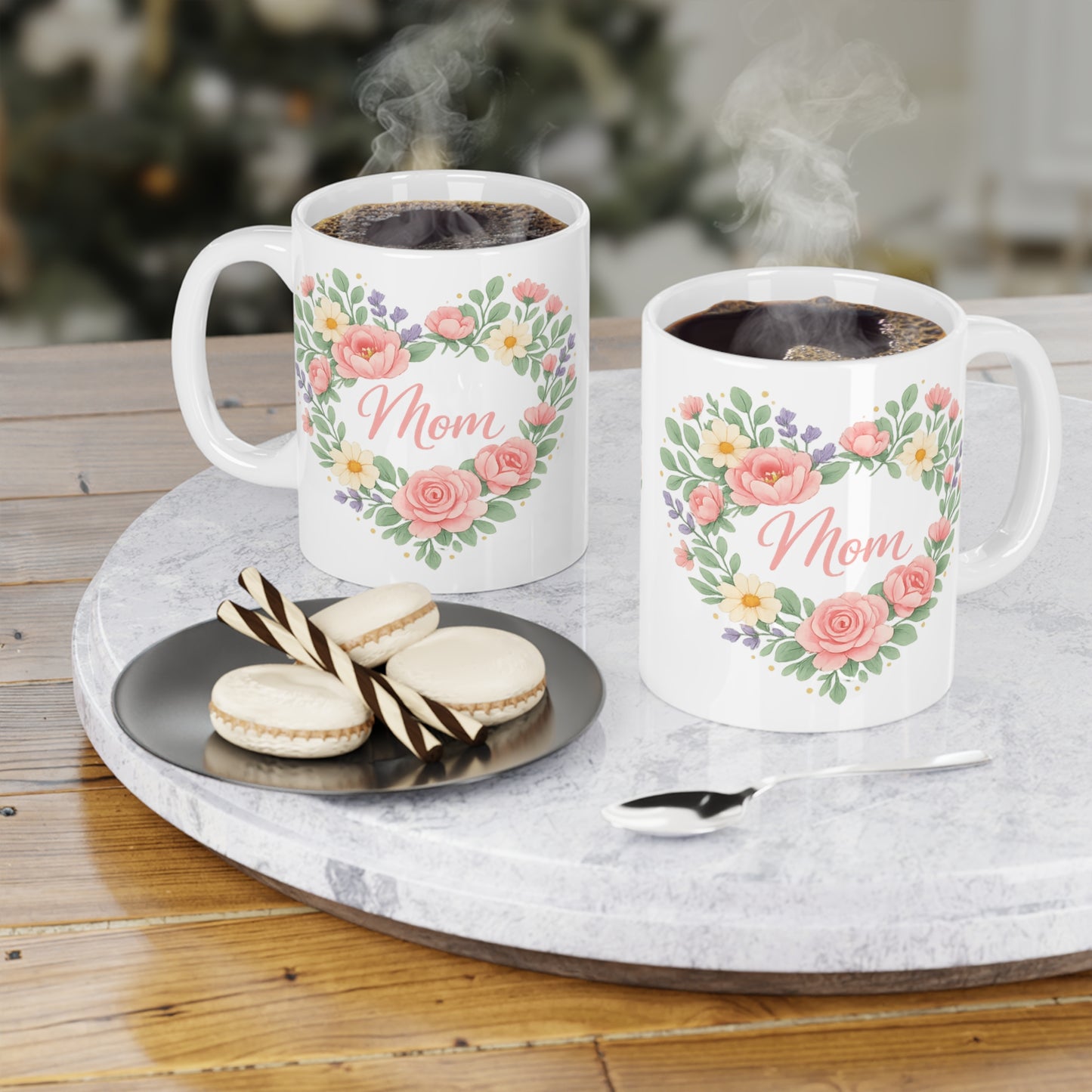 Mother's Day Mug - 'Mom' Floral Heart