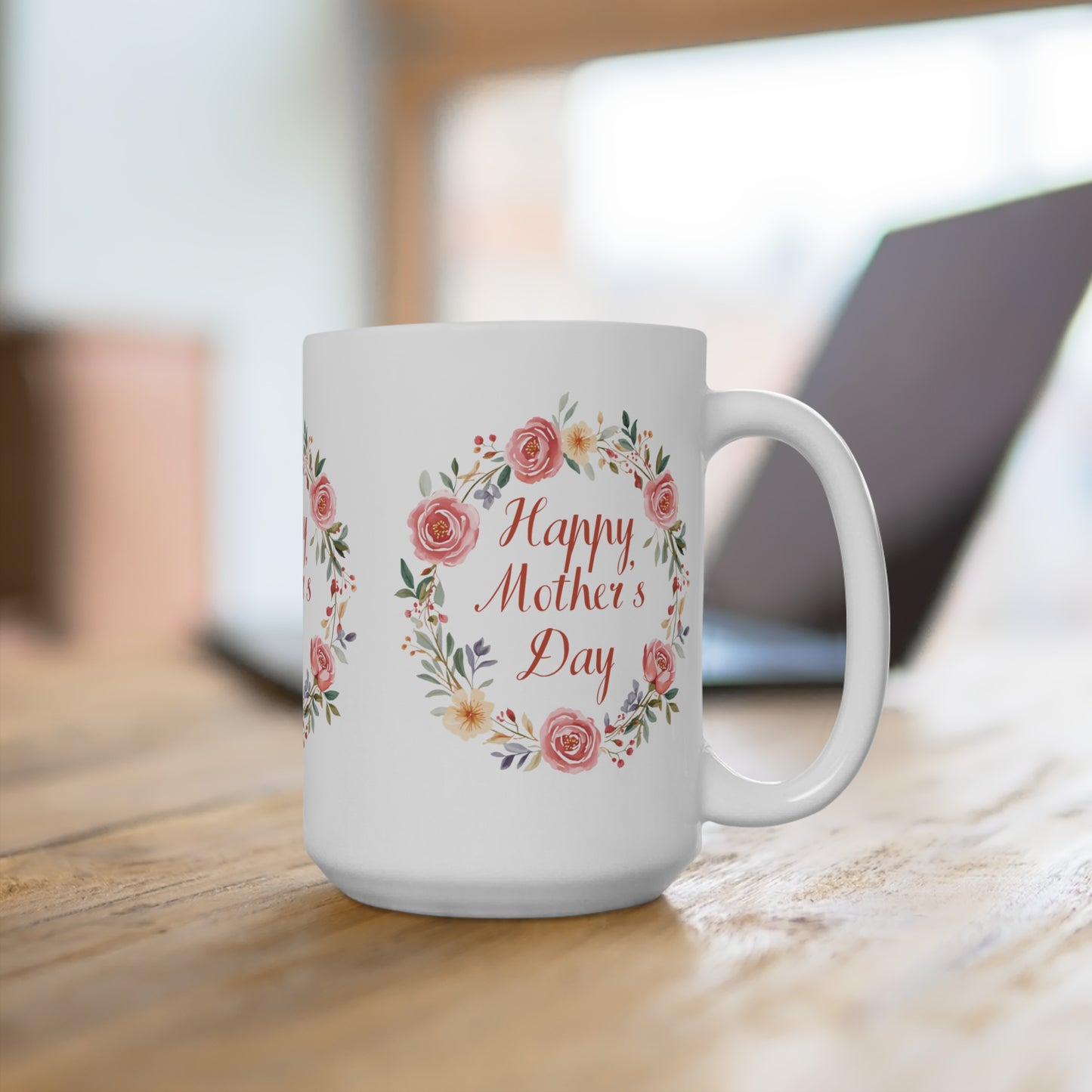 Mother's Day Mug – 'Happy Mother's Day' Rose Wreath