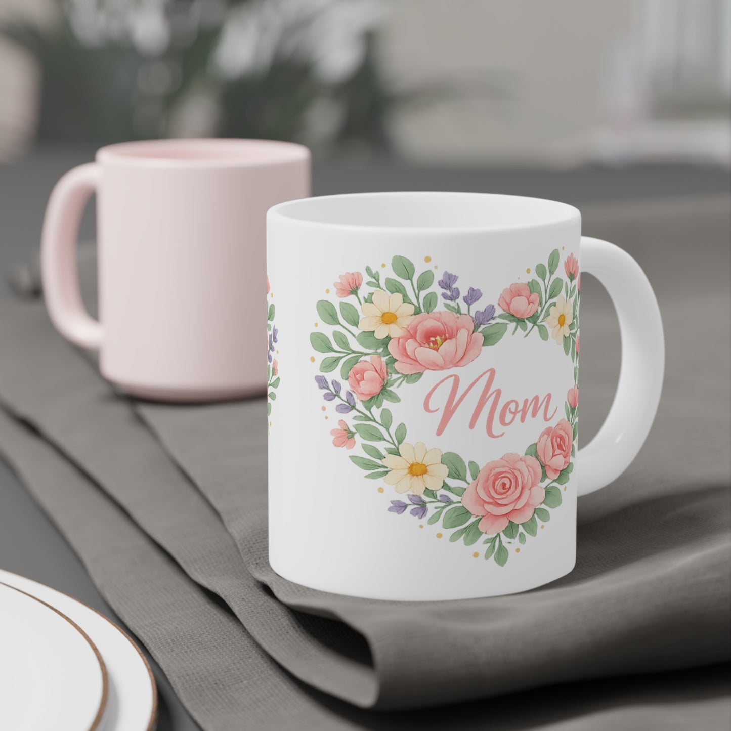 Mother's Day Mug - 'Mom' Floral Heart