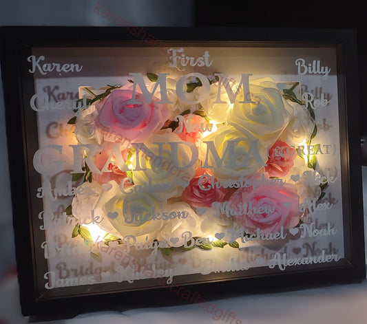 Mother's Day Gifts - 'Great Grandma/Grandma/Mom' Floral Illuminated Shadowboxes