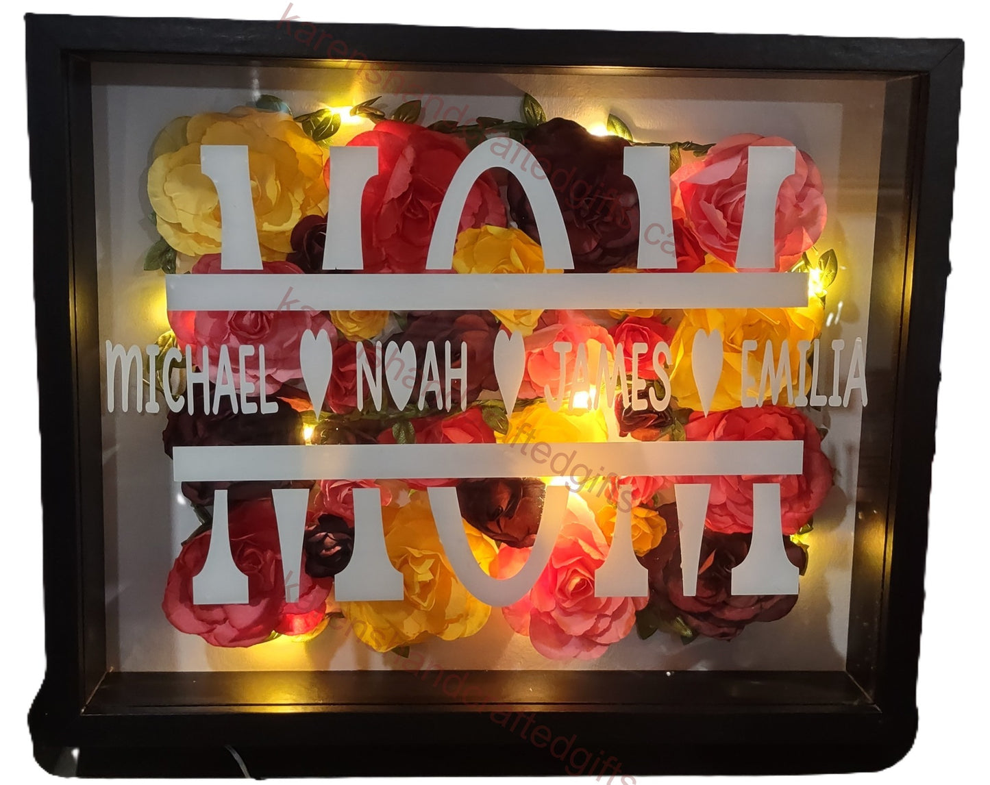 Mother's Day Gifts - 'Mom' Floral Illuminated Shadowboxes