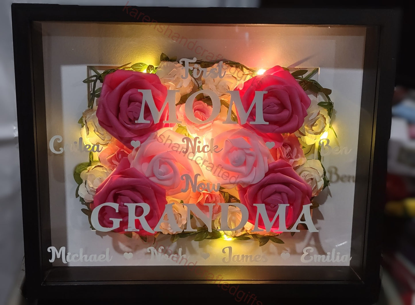 Mother's Day Gifts - 'Grandma/Mom' Floral Illuminated Shadowboxes