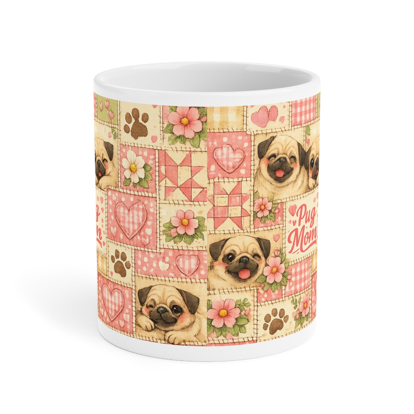Mother's Day Mug - 'Pug Mom' Floral Patchwork
