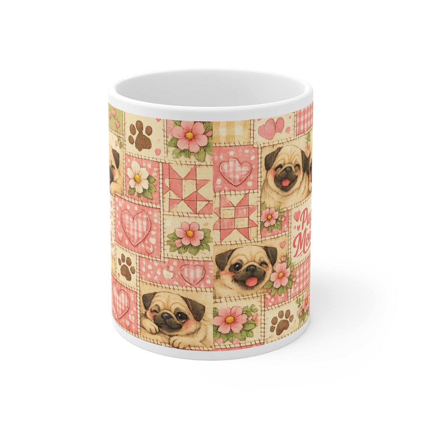 Mother's Day Mug - 'Pug Mom' Floral Patchwork
