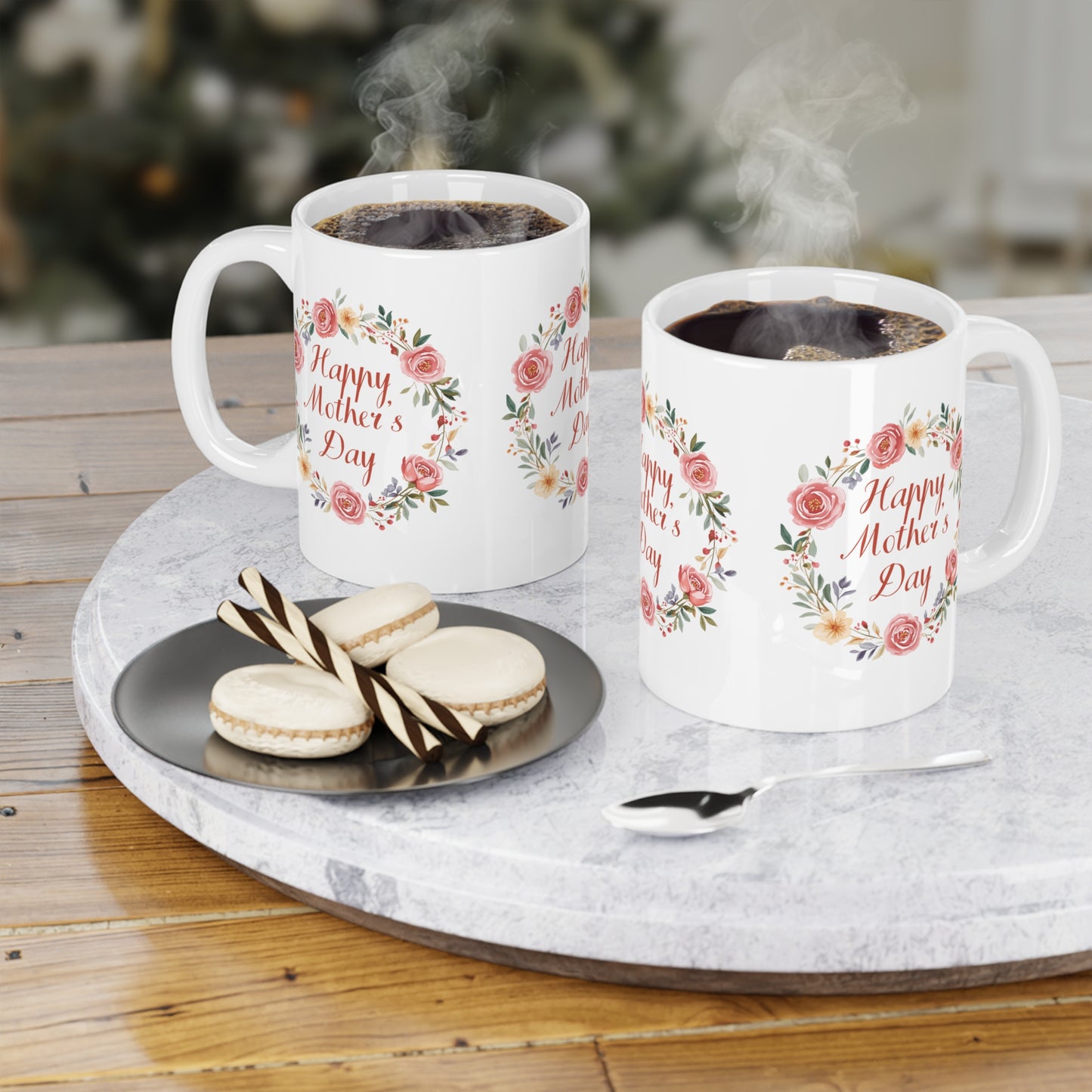 Mother's Day Mug – 'Happy Mother's Day' Rose Wreath