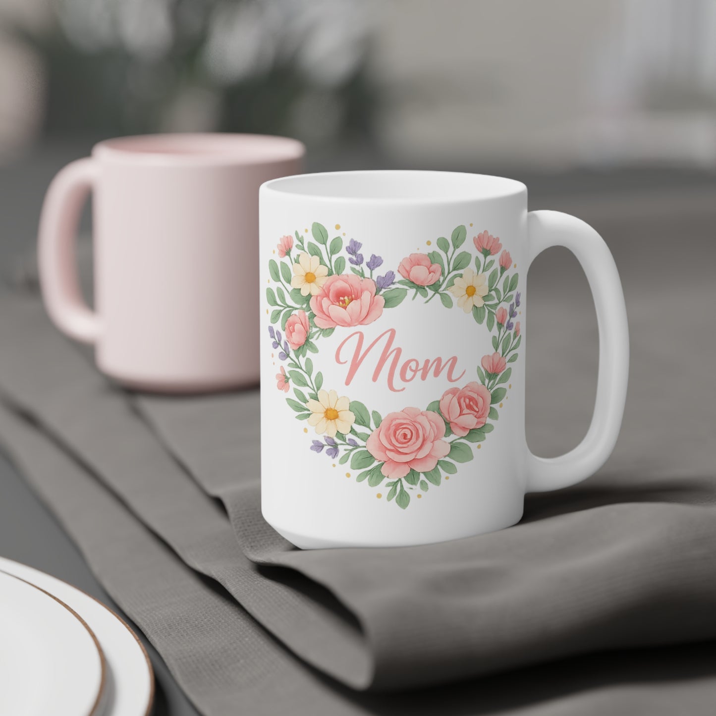 Mother's Day Mug - 'Mom' Floral Heart