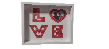 Decorative wall art with 'LOVE' text and a heart design on a white background
