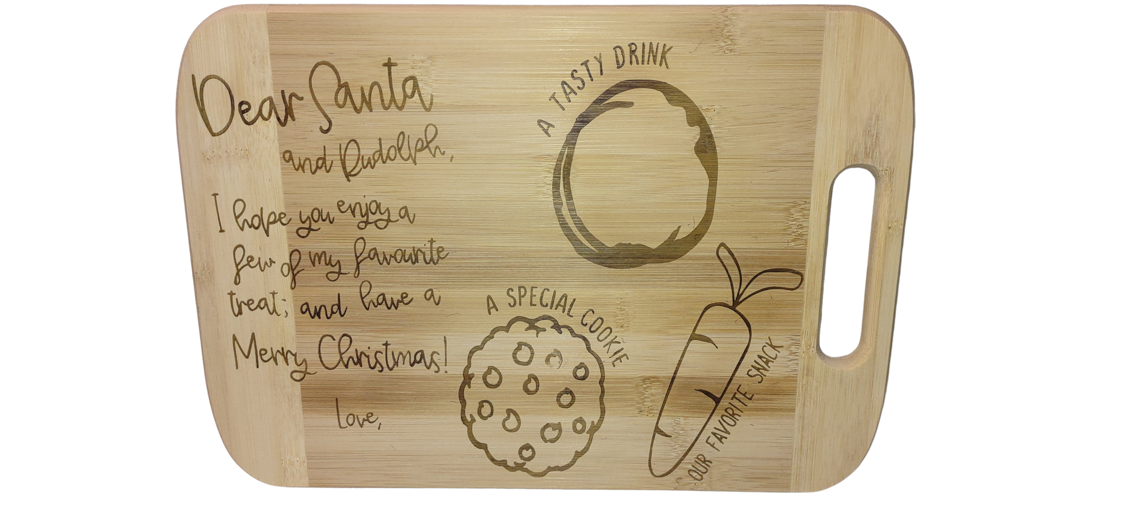 Wooden Santa Tray with engraved Christmas-themed messages and graphics