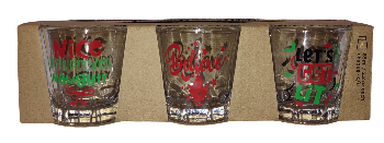 Three shot glasses with different designs
