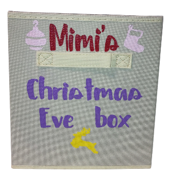 Collapsible Cube personalized with child's name 'Mimi's Christmas Eve box' with decorative elements