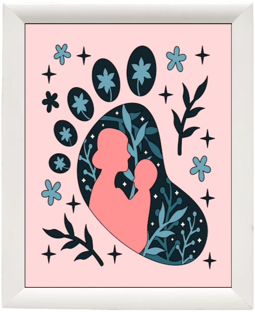 Mother's Day Gifts - Mother/Child Footprint Silhouette Non Illuminated Shadowboxes